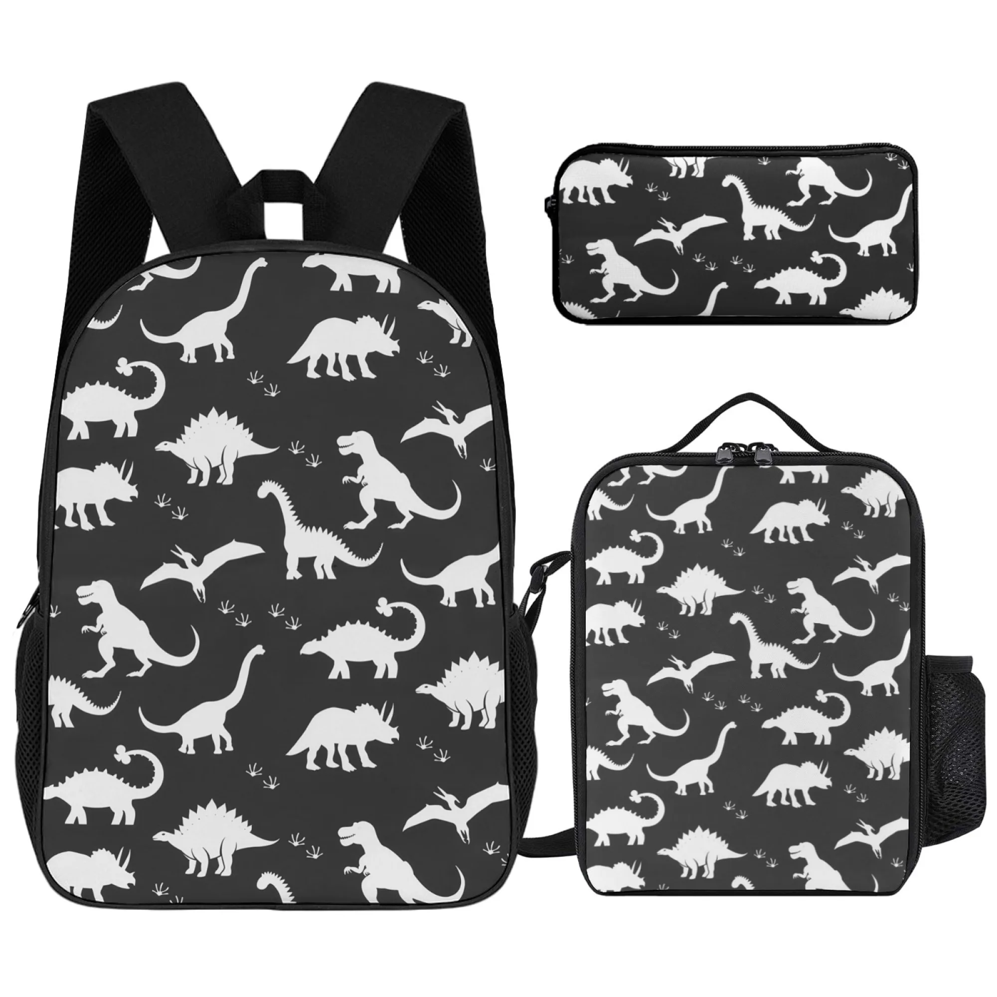 

16in cartoon printed backpack&lunch box&pencil case three piece set, lightweight material easy to wipe, suitable for school use
