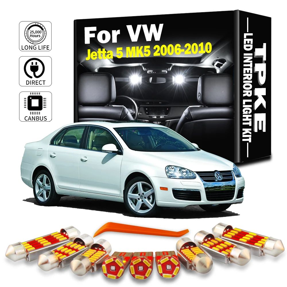 TPKE 12 sztuk LED Wewnętrzna mapa Kopuła Zestaw świateł przeciwsłonecznych do VW Jetta 5 MK5 2006 2007 2008 2009 2010 Akcesoria do świateł samochodowych
