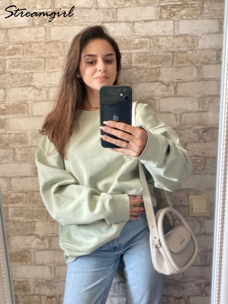 Streamgirl Basic Oversized Top Women Sweatshirts O Neck Cotton Pullovers Loose Autumn Winter Clothes Sweatshirt Women Oversize