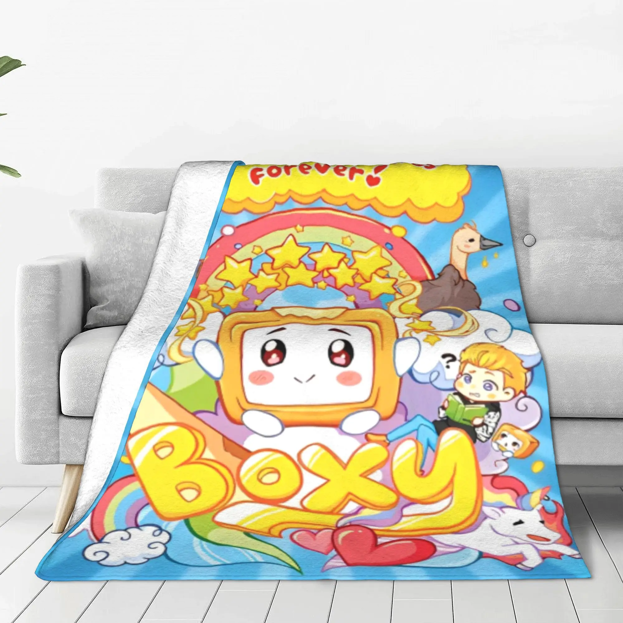 Lankyboxes Happy Foxy Boxy Blanket Cover Cute Cartoon TV Fleece Throw Blanket Airplane Travel Personalised Soft Warm Bedspread