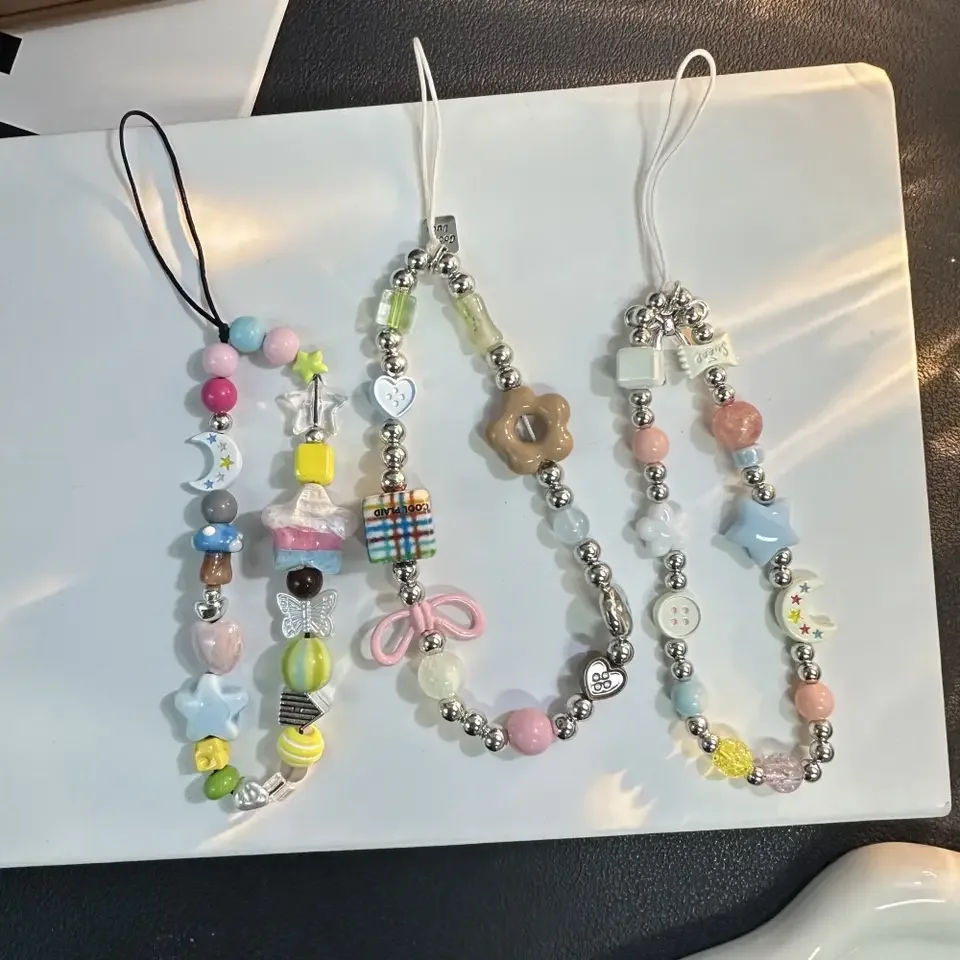 

[Lw] Mobile phone chain Mobile phone wrist lanyard Camera lanyard Premium chain Bead string pendant Short pendant
