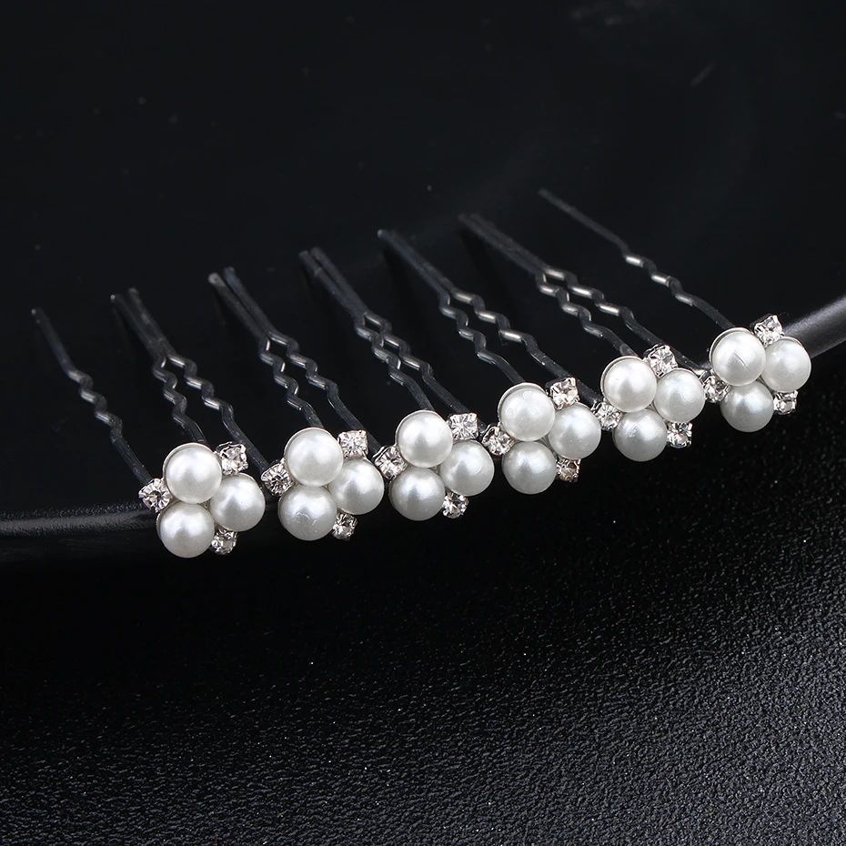 6 pcs/lot Austrian Crystal Rhinestones Bridal Hairpins Pearl Wedding Headpieces Hair Jewelry Accessories for Women Holiday Gift