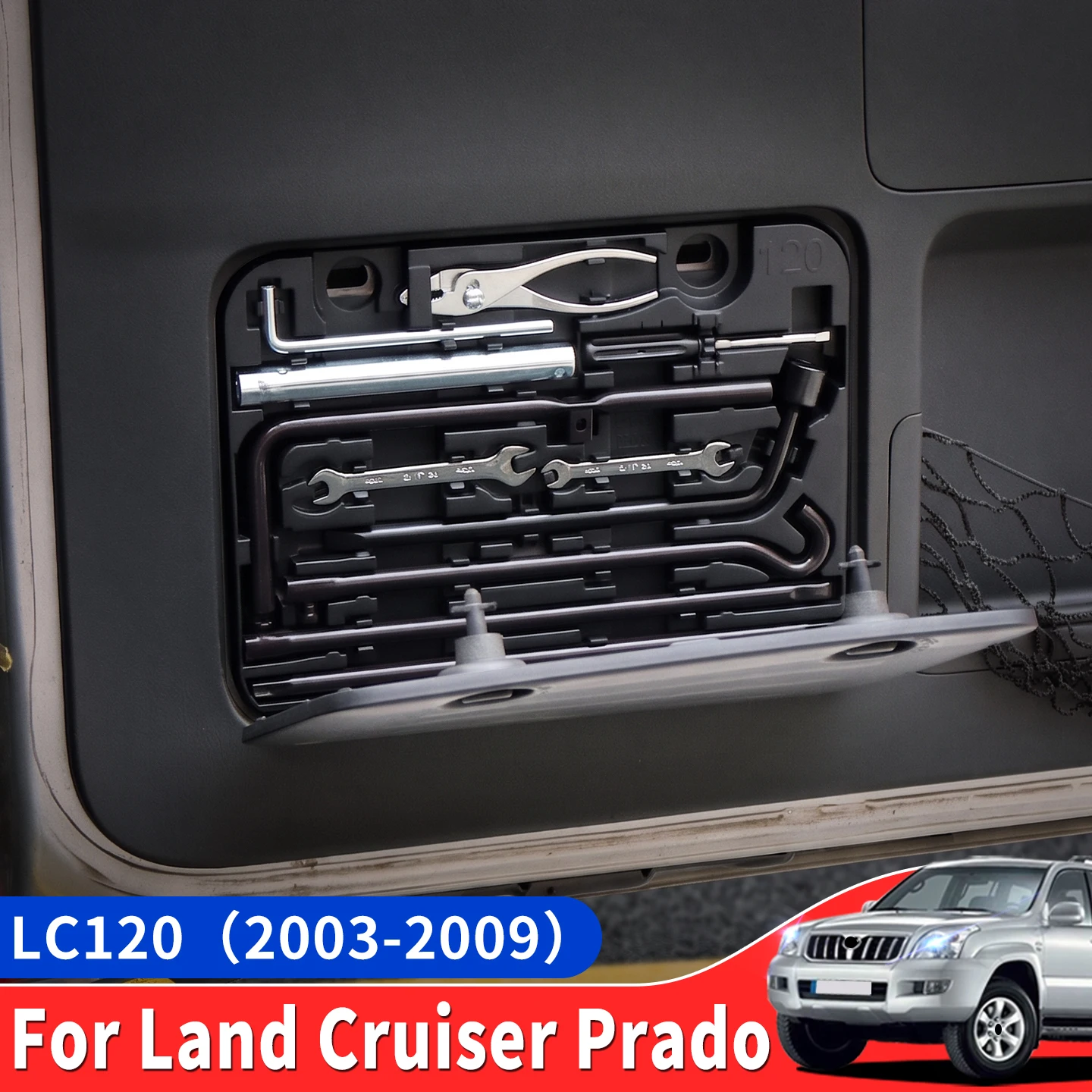 For 2003-2009 Toyota Land Cruiser Prado LC120 J120 Emergency Tool Box Storage Organizer Black Trunk Accessories