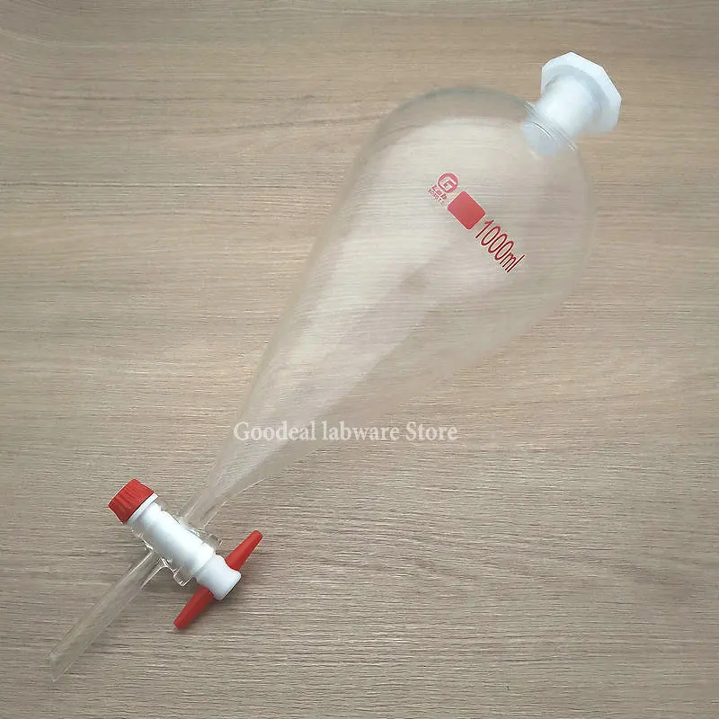 1 piece 30ml To 1000ml Pear-shaped Clear Thick Separating Funnel with PTFE/glass Piston for Laboratory Oil Separation