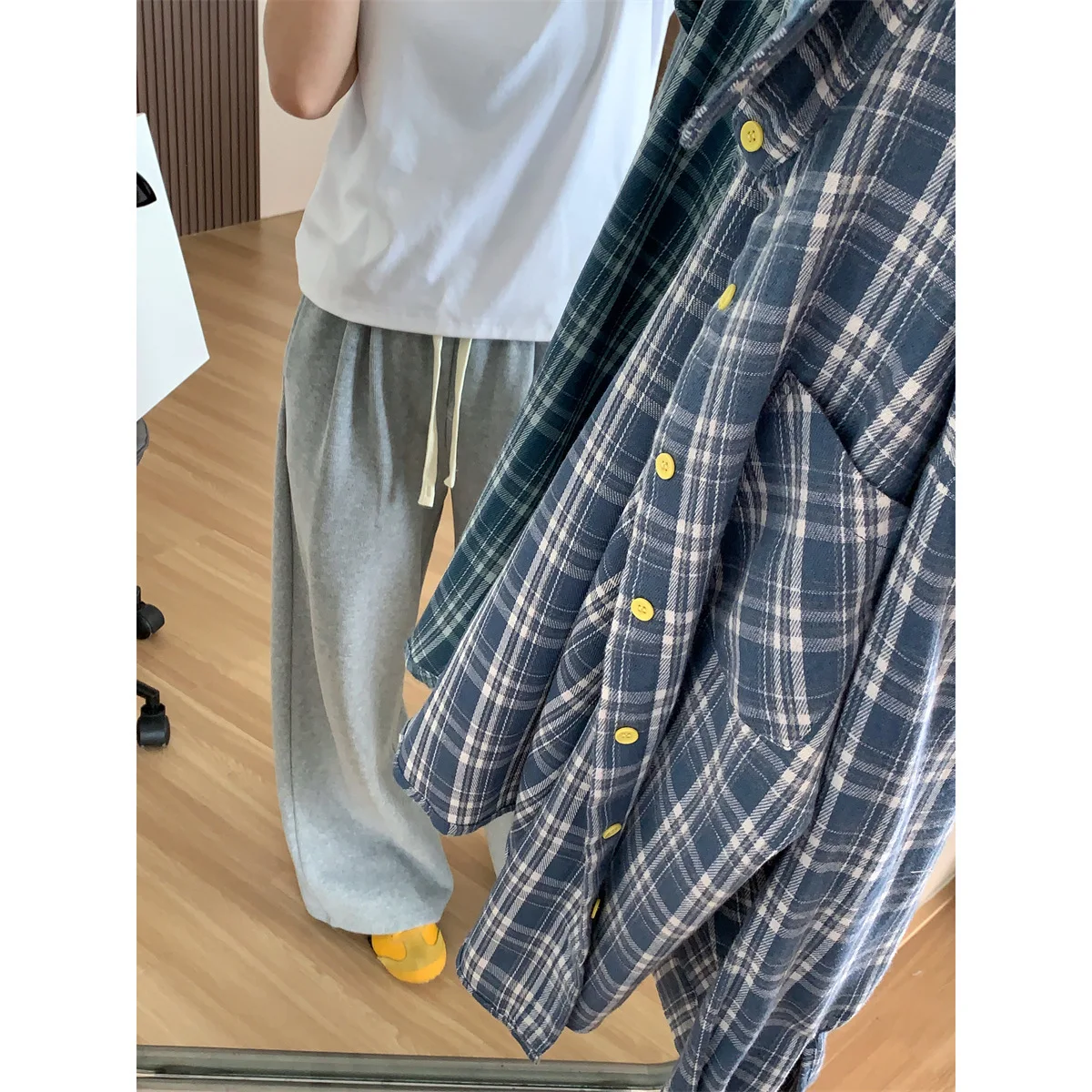 Brushed Blue Plaid Shirts For Women Spring Autumn Korean Loose And Slimming Casual Shirt