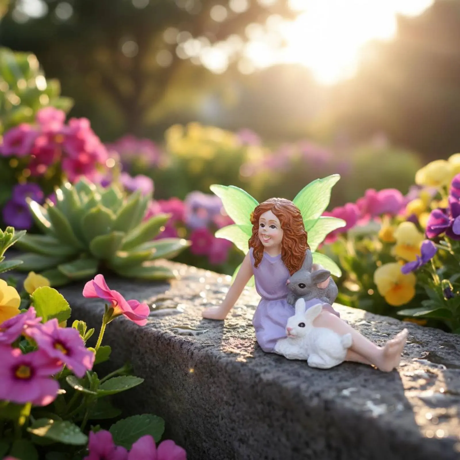 Girl and Rabbit Figurine Resin Micro Landscape Ornament Succulent Pot Decoration Cute Fairy Garden Decoration Fantasy Design view 6