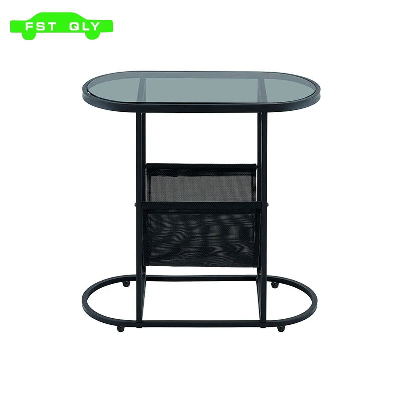 Glass Oval Small Side Tables Living Room Small Space With Magazines Organizer Storage Space  WL