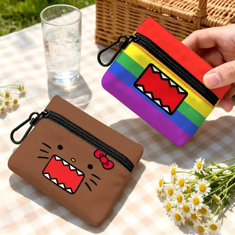 Cute Domo-Kun Faces  Portable Mini Oxford Cloth Coin Purse With Carabiner Hook Zipper Key Card Earphone Storage Wallet