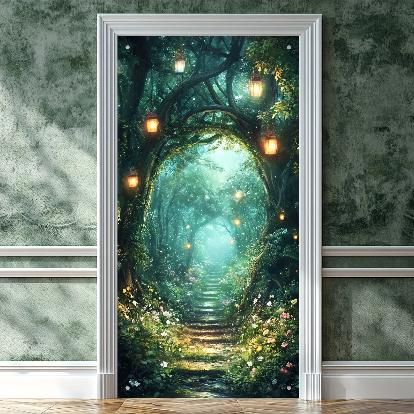 VIKAMA Enchanted Forest Tree Hole Design Door Curtains Porch Banner Party Banner Entry Door Decor Home Decoration