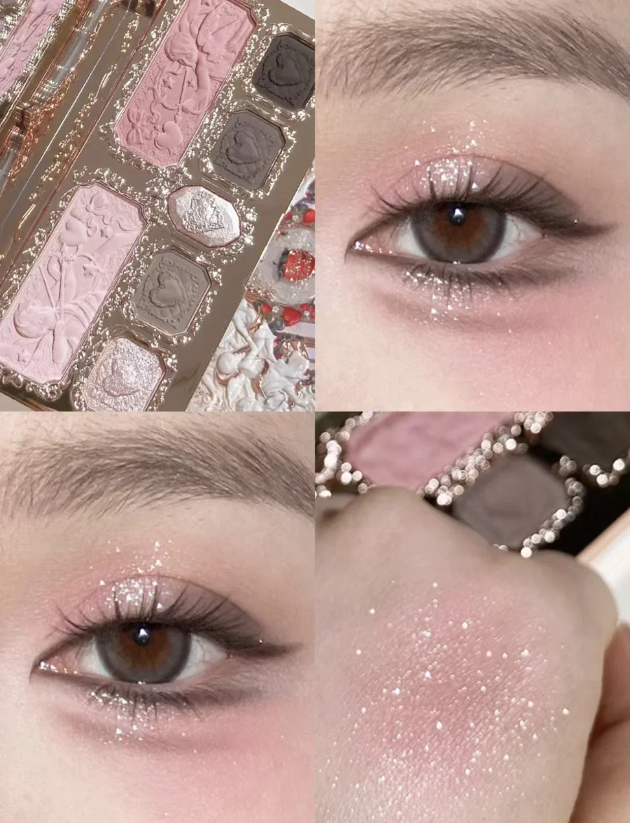 Flower Knows Strawberry Cupid Collection Matte Glitter Shimmer Eyeshadow Face Palette Highlight Blush Makeup Palette