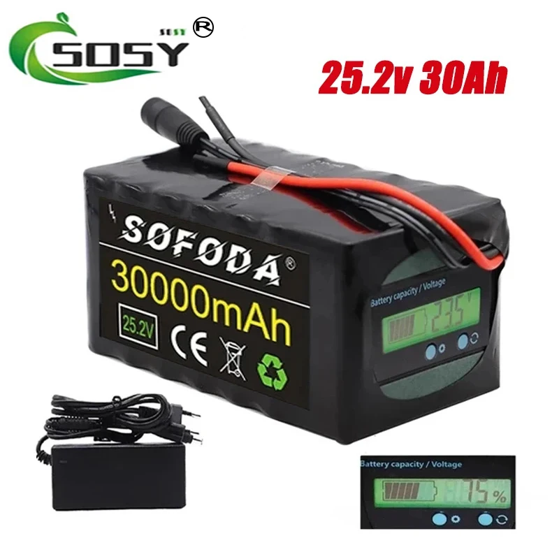 

24V 6S4P 30Ah Battery 750W High Power Battery 25.2V 30000mAh E-bike BMS Electric Bicycle With Capacity Indicator+29.4V Charger