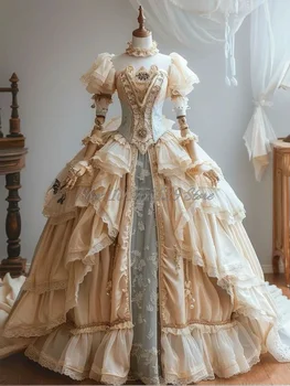 Robe De bal De rêve Champagne ceinturée, moelleuse, victorienne, colonne plissée, personnalisée, robes De soirée, à volants, en Tulle