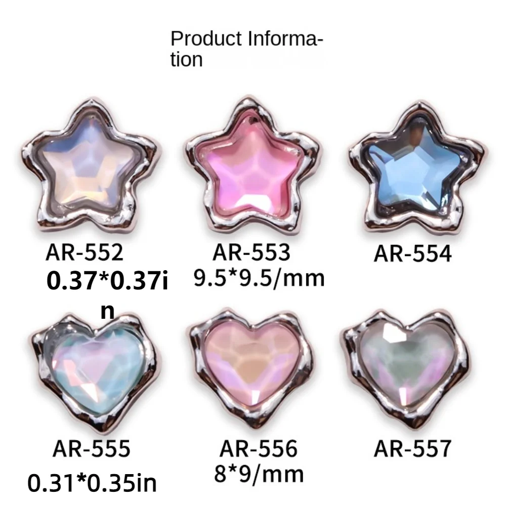 5pcs Kawaii Alloy Pentagram Nail Art Flash Glitter 3D Nail Rhinestones Ins Love Heart Love Nail Rhinestones Nail Art Supplies