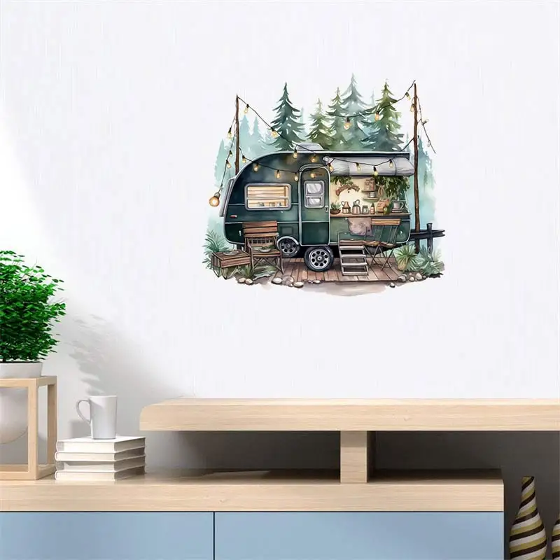 Outdoor Camping Van Retro  Wall Sticker Art Mural Living Room Bedroom Cabinet Decoration Home Decor Car Sticker S273