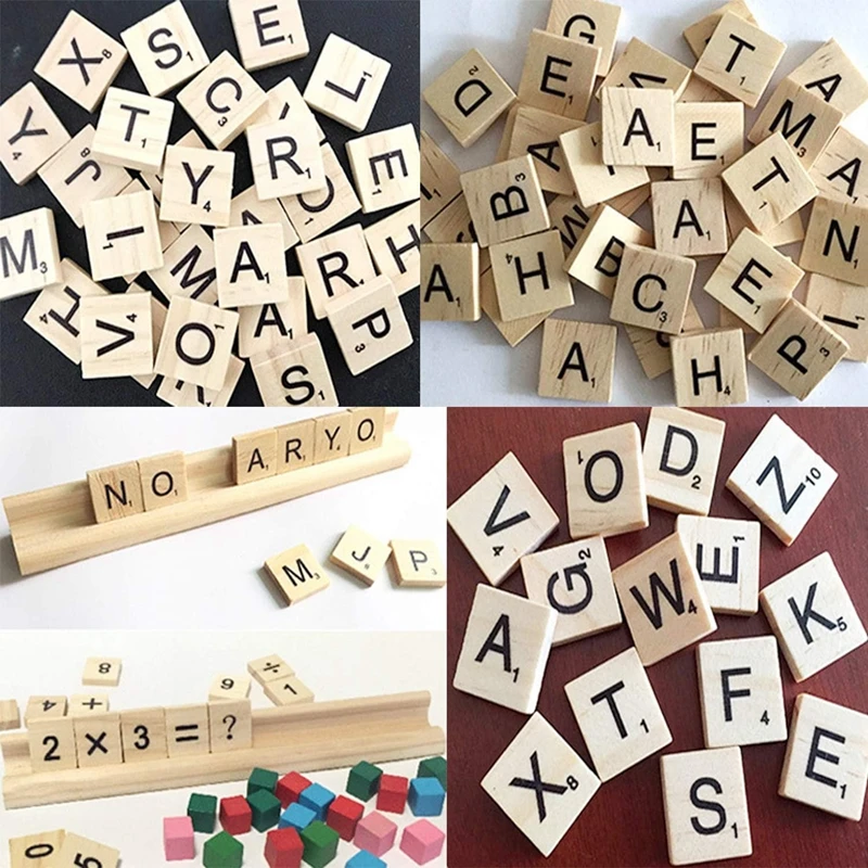 100Pcs Wood Tiles Letter Alphabet Craft Wooden Decoration for Home Wedding Party Christmas DIY Ornaments Digital Puzzle Kids Toy