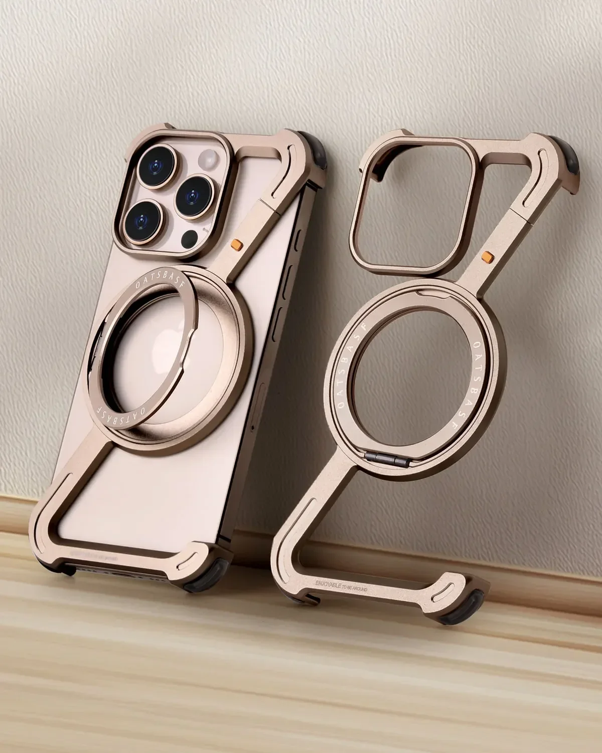 

Eary Z Shape Desert Titanium for iPhone 16 15 14 13 Pro Max Phone Case with Magsafe 360°Rotating Magnetic Kickstand Ring Cover