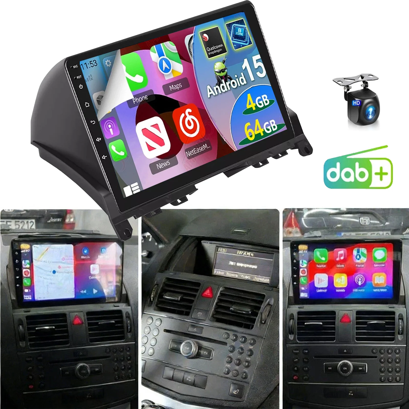 ESSGOO 9" Android 15 Für Mercedes Benz C-Klasse 3 W204 S204 2008 - 10 Autoradio Video Multimedia Player Carplay GPS BT