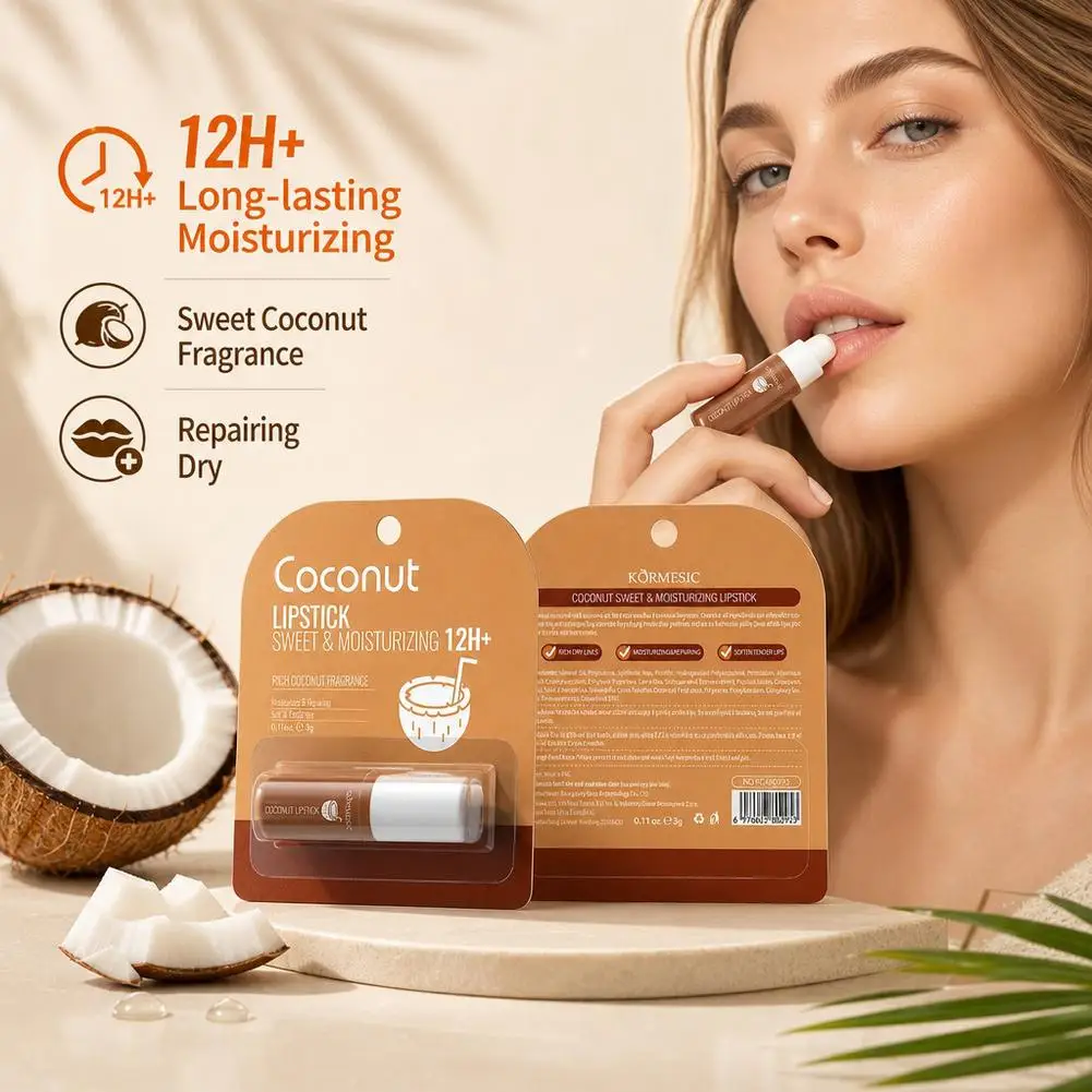 Coconut Lip Balm 12H Moisturizing Lipstick Dry Chapped Lips Repair Nourishing Hydrating Butter Men Women Daily Care Gloss