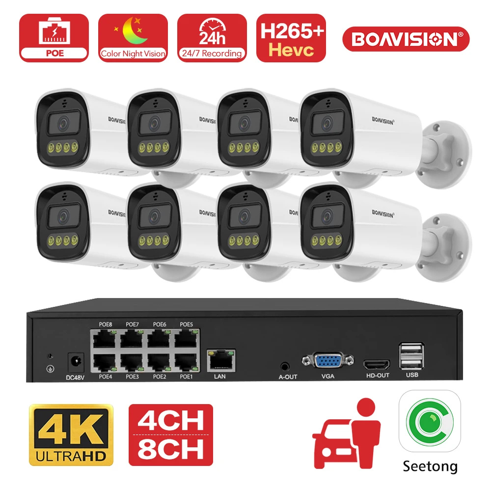 Seetong 8CH 4CH POE NVR 8MP 4K POE Camera IP CCTV Video Surveillance System Outdoor P2P Two Way Audio H.265 Security Camera Kit