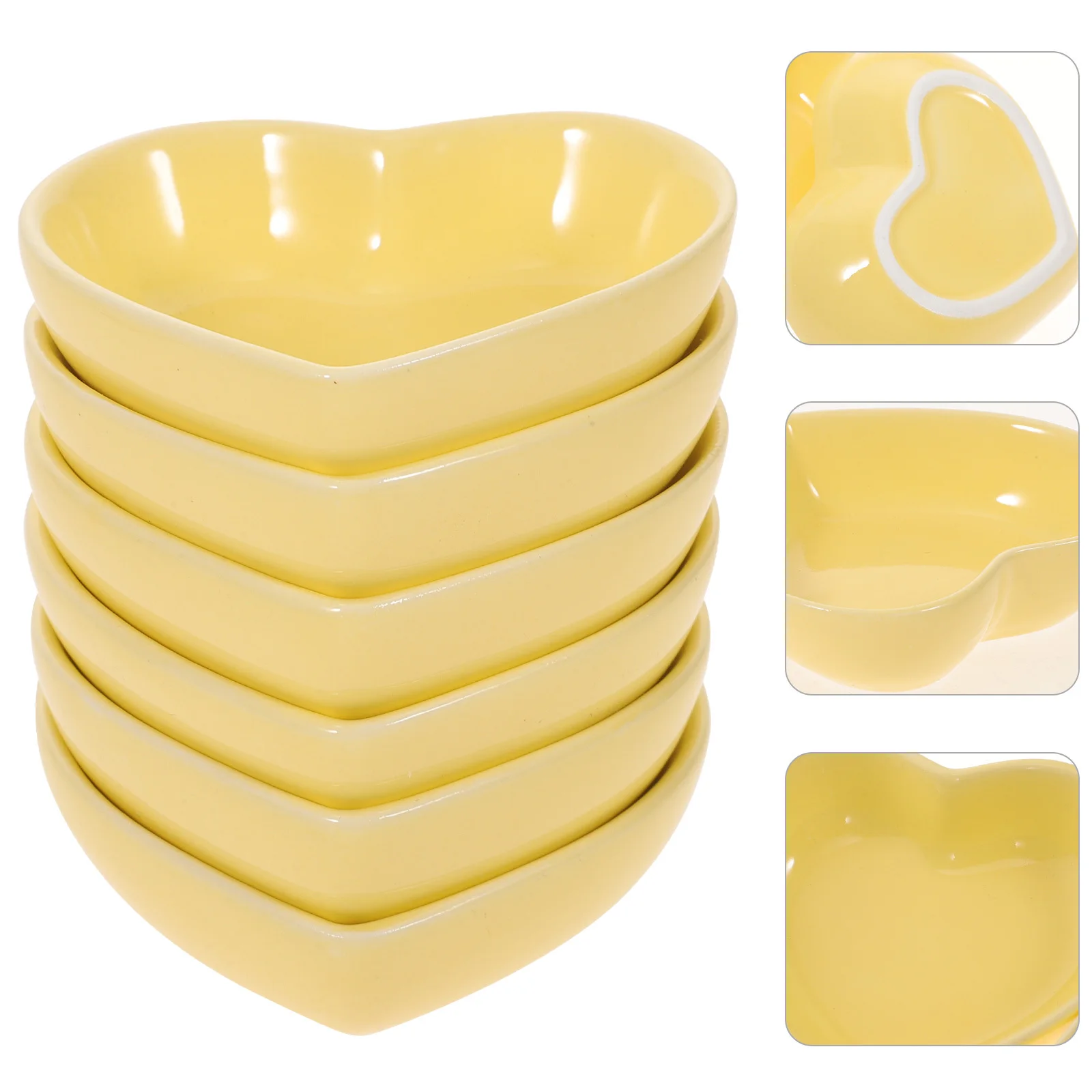 

6 Pcs Sauce Holder for Plate Heart Dish Dishes Dipping Yellow Seasoning with Section