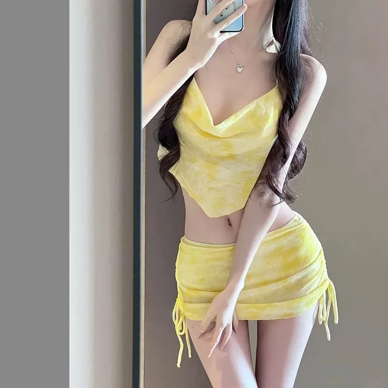 ​ ​ Frauen Sexy 3 stücke Bikini Set Abnehmen Wrap Rock Strand Resort Heißer Frühling Badeanzug Cover Up Bademode für Urlaub thermische Spa ​ ​