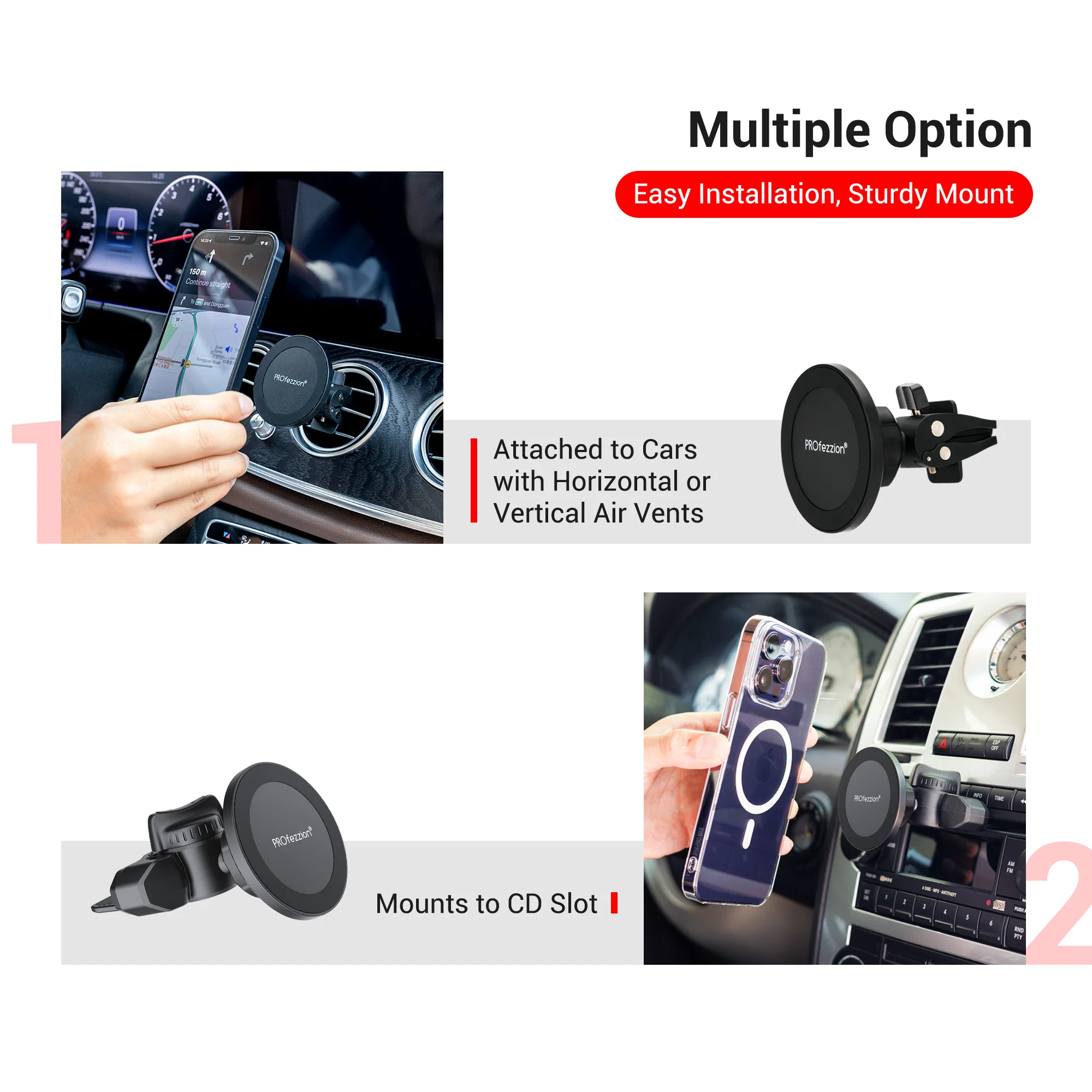 PROfezzion Magnetic Holder Car CD Slot Air Vent Mount Stand Cell Phone Support for iPhone 16 15 14 13 Pro Max for iPhone 14 Plus