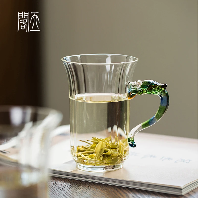 

Tiange Dragon Year een Tea Glass Cup with Handle Transparent High Aesthetic Value Mugs Heat Resistant Borosilie Glass
