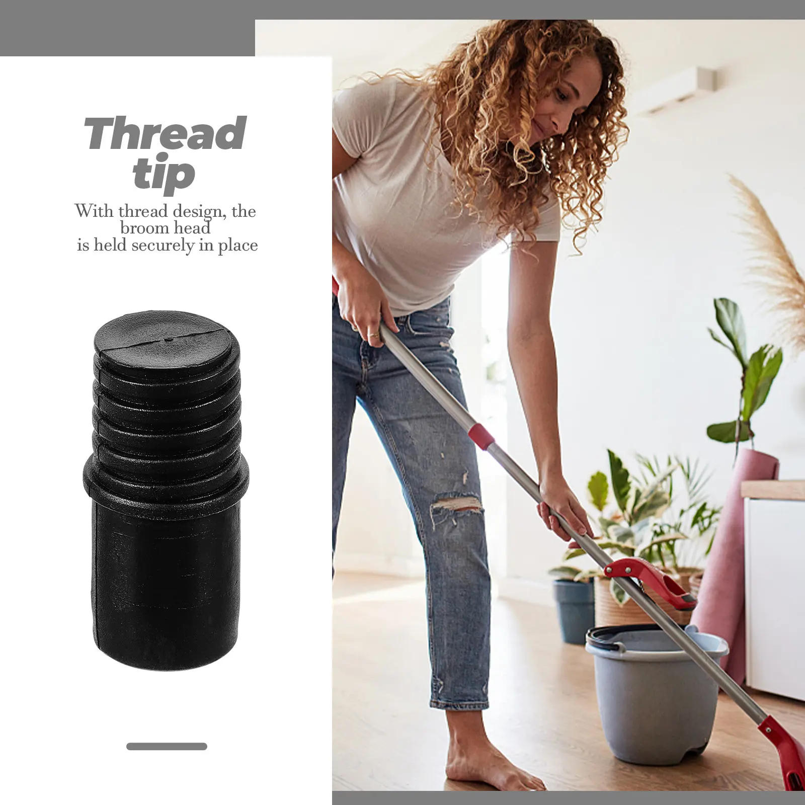 Plastic Threaded Tip Broom Handle Replacement Extension Pole Adapter Threaded End Connector for Broom Mop Use Plastic Thread Tip