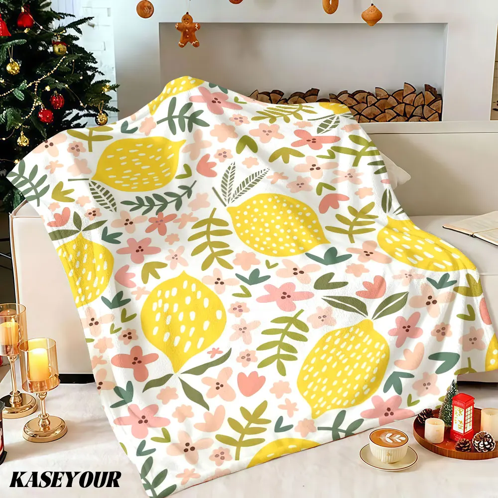 Lemon Blossom Winter Summer Flannel Blanket Throw Fleece Soft Fuzzy Plush Cozy Fleece Blankets for Sofa Ideal Gifts