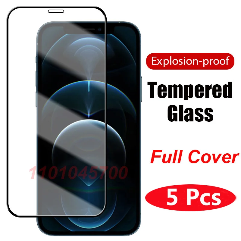 5PCS Full Cover Protective Glass For iPhone 14 13 12 11 Pro Max Screen Protector For iPhone 6 7 8 Plus X XR Xs SE 2020 13 Mini