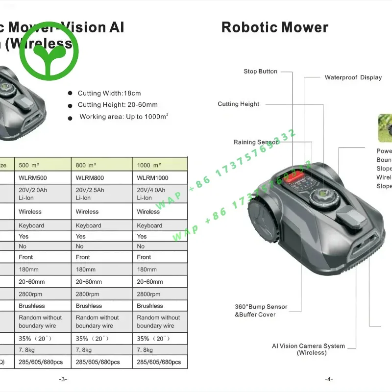 【From China】Wireless AI Vision 300m2 Lawn Mower 20V Lithium Battery Smart Robotic Mower Without Boundry Wire