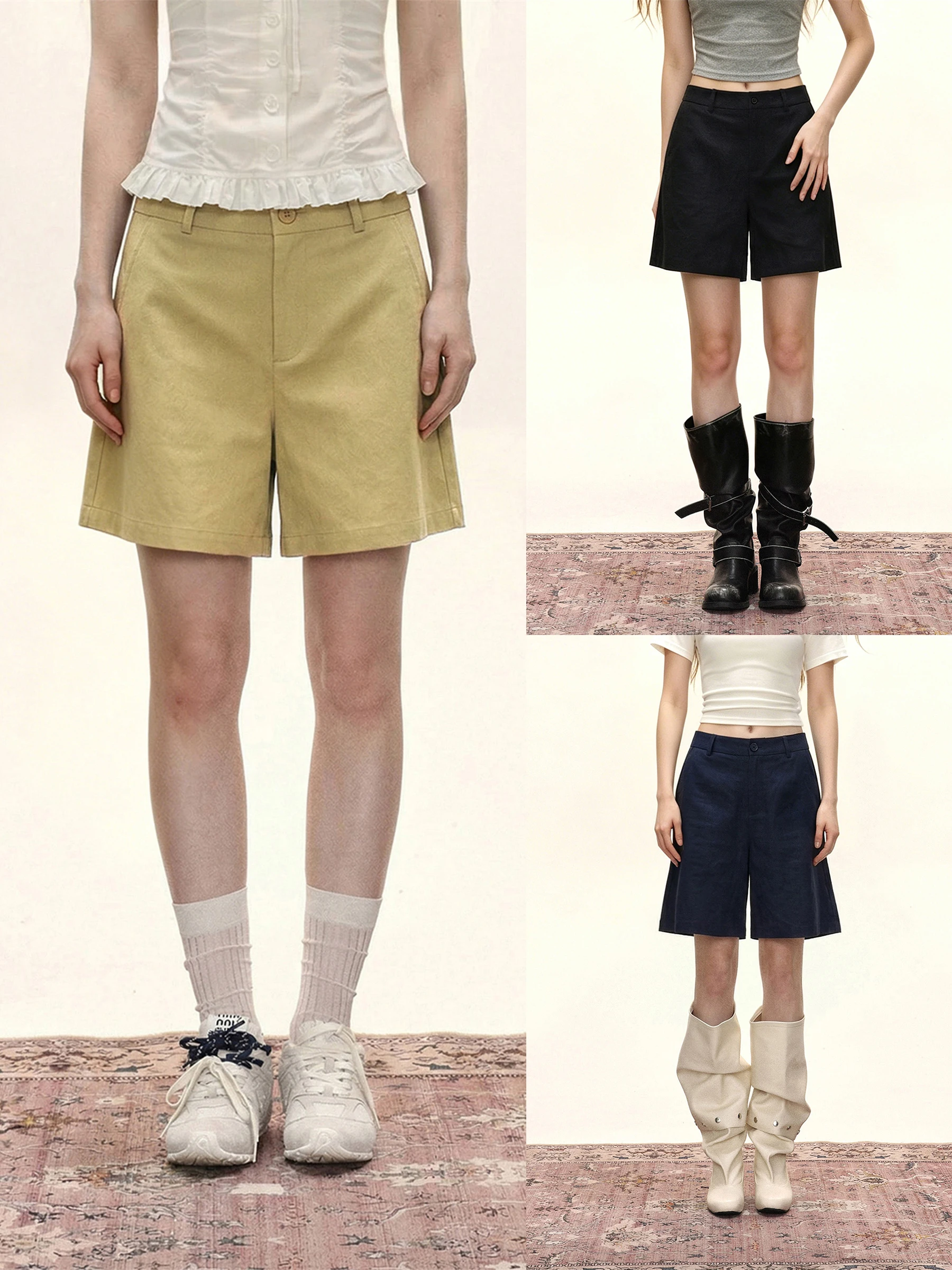 

American Style High Waist Wide Leg Casual Pants Women Summer Lazy Loose Drapey Short Shorts Straight Cut Breathable Comfortable