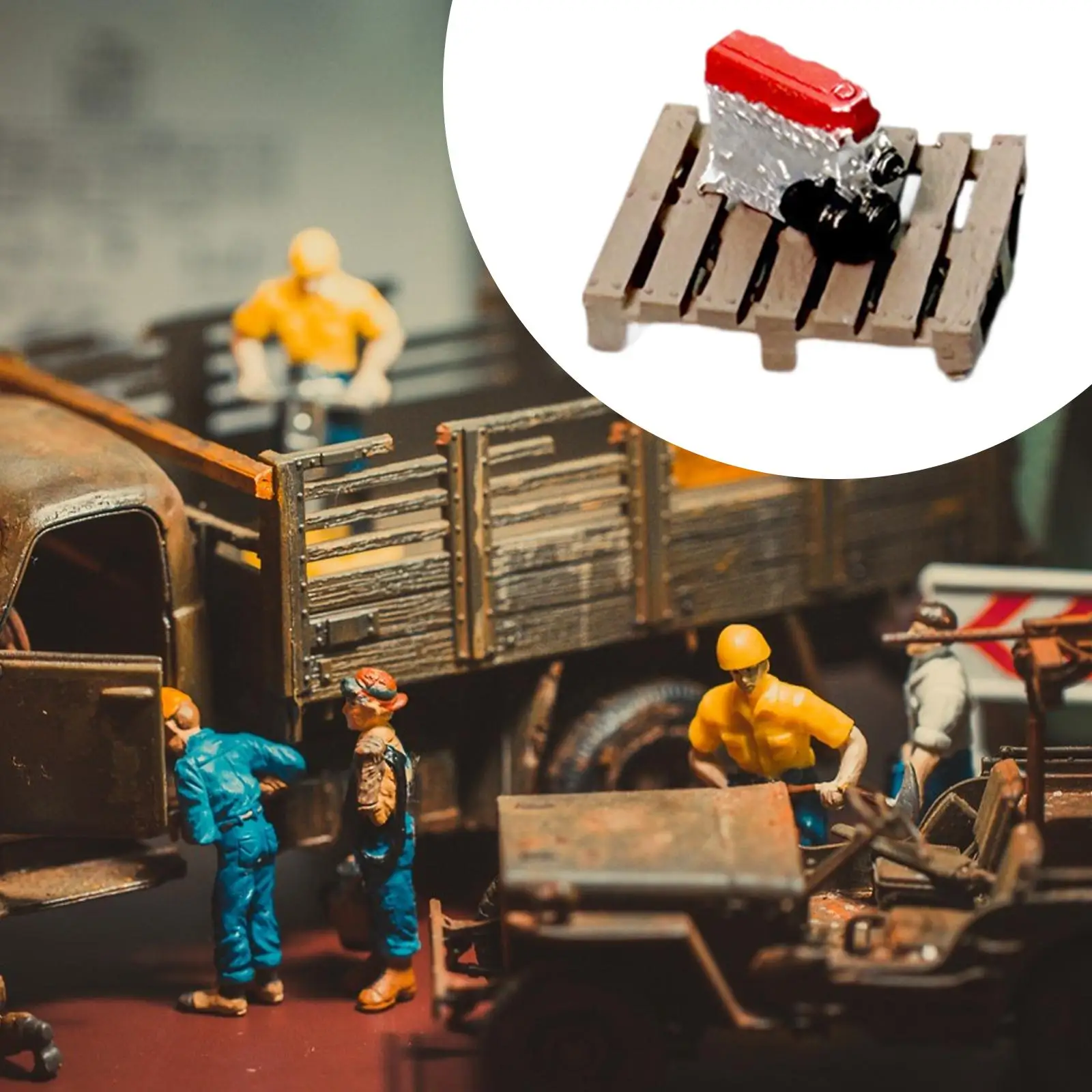 Modelo de motor de placa de madeira falsa para garagem, escala 1/64, decoração de loja mecânica clássica