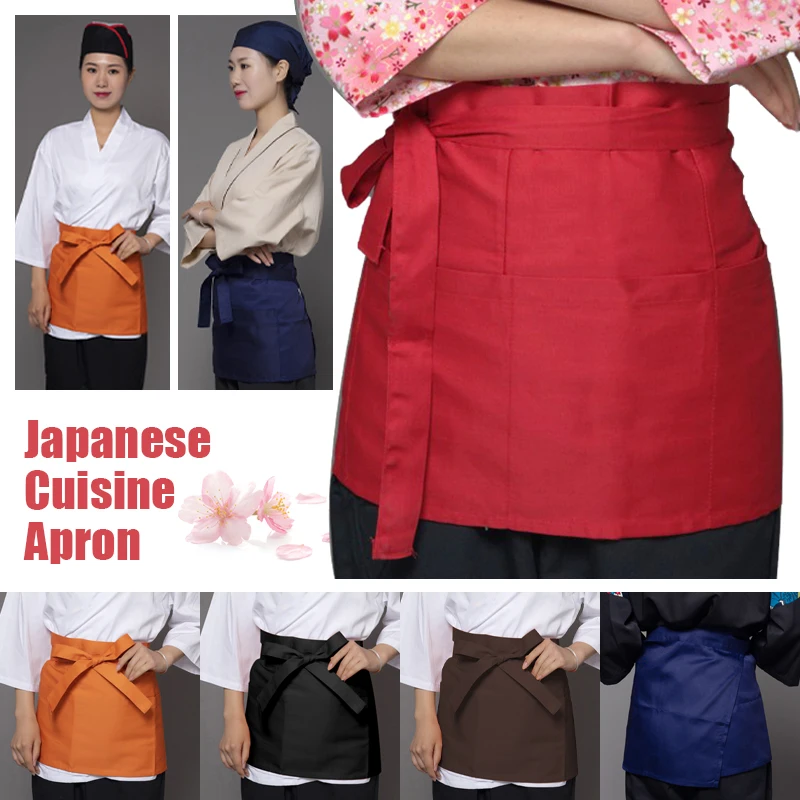 

1Pc Solid Color Waterproof Half Apron Japanese Cuisine Waiter Clothing Kitchen Household Cotton Sleeveless Short Waist Unisex