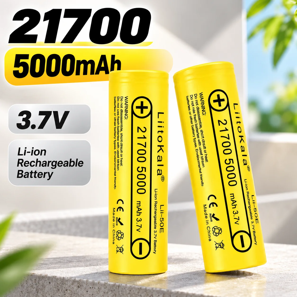 21700 5000mAh 3.7V Li-ion Rechargeable Replacement Battery Cell, 15A High Discharge, for E-Bike, Flashlight and Electric Tool