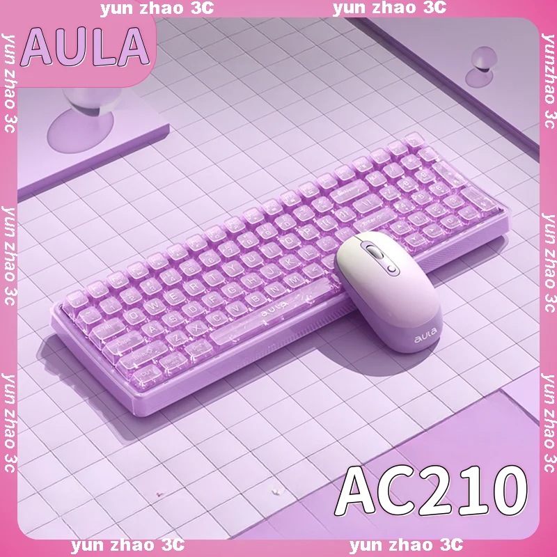 AULA AC210 Wireless Transparent Mouse and Keyboard Set for Office Desktop Laptop Keyboard Set Compatible with MAC and Win System