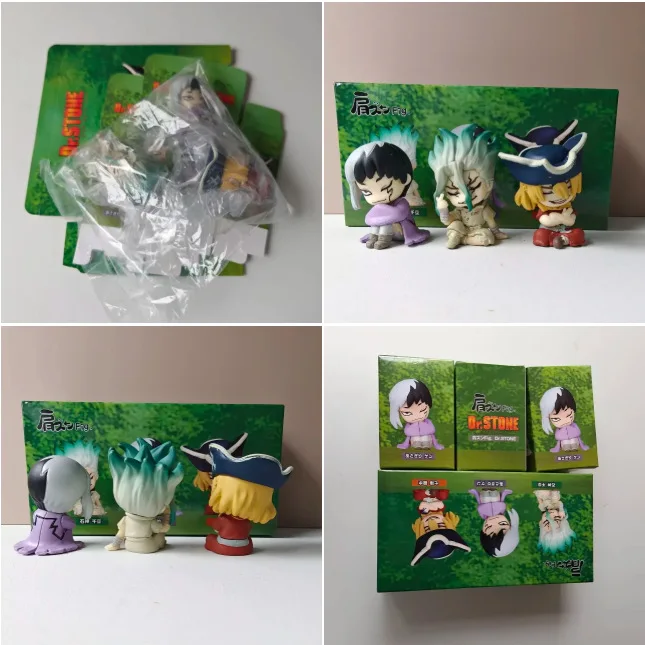 3pcs Dr. Stone Chibi Figure Sleeping on Shoulder Senku Ishigami Ryusui Nanami Gen Asagiri 3 Piece Set Collectible Toy