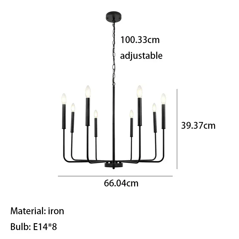 Modern Black Chandelier Farmhouse Dining Room Light Industrial 6-Light Candle Chandelier Hanging Pendant Light for Kitchen