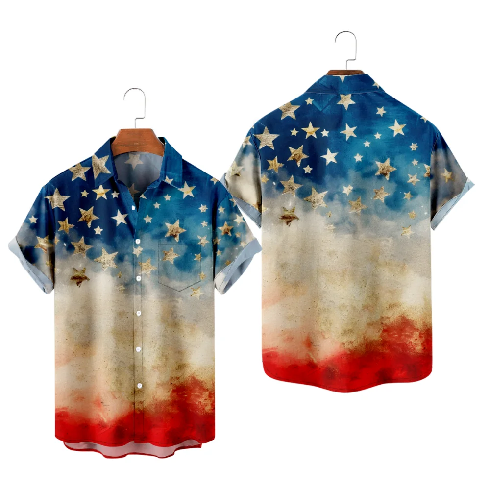 

Мужская повседневная рубашка в американском стиле с градиентом, винтажные пляжные топы для летних каникул для мужчин и женщин