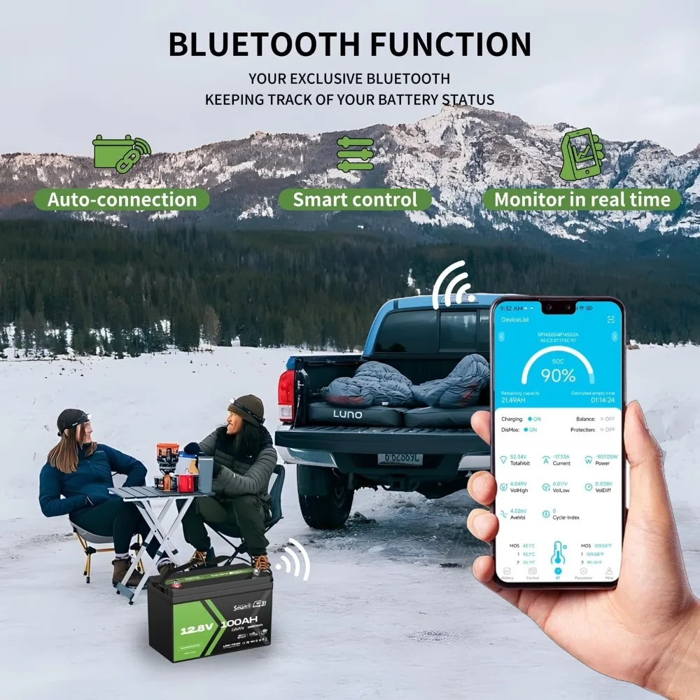 12V 100Ah LiFePO4 Battery, Lithium Battery 100A BMS, 10 Years Lifetime 15000+ Deep Cycles,for Marine, RV, Trolling Motor