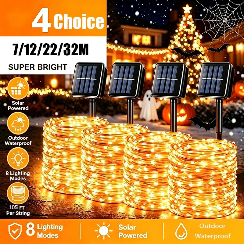 Christmas Solar Powered LED 8 Modes Fairy String Lights Waterproof Twinkle Lights for Tree Patio Backyard Garden Outdoor Decor