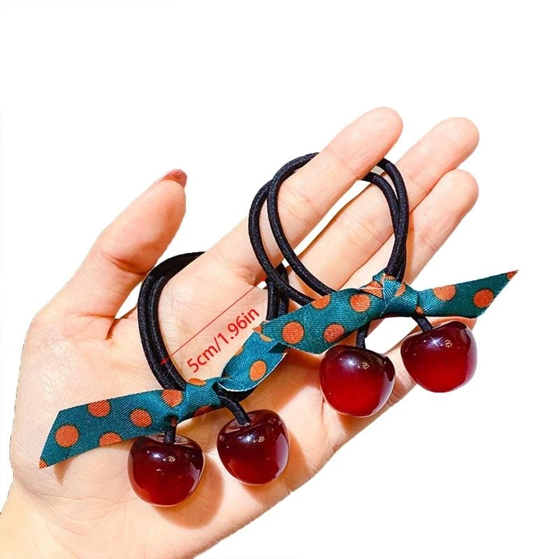 

652F Simulation Cherry Hair Scrunchies Elastic Hair Bands Birthday Halloween Ponytail Holders Festival Women Hair Supplies