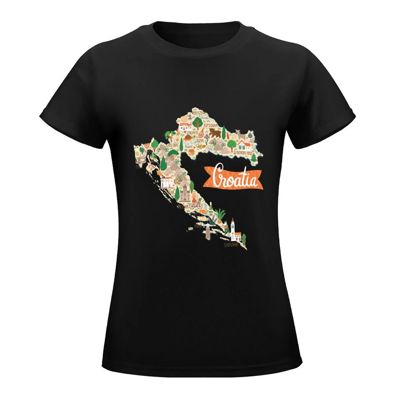 Croatia Travel Map T-Shirt quick-drying blacks t shirts for Women