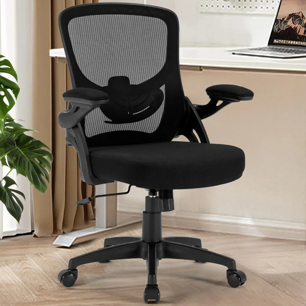 

Office Chair, Ergonomic Computer Desk Chair with Adjustable Lumbar Support Comfy Breathable Mesh Chair with Flip-up Arms, Mid Ba