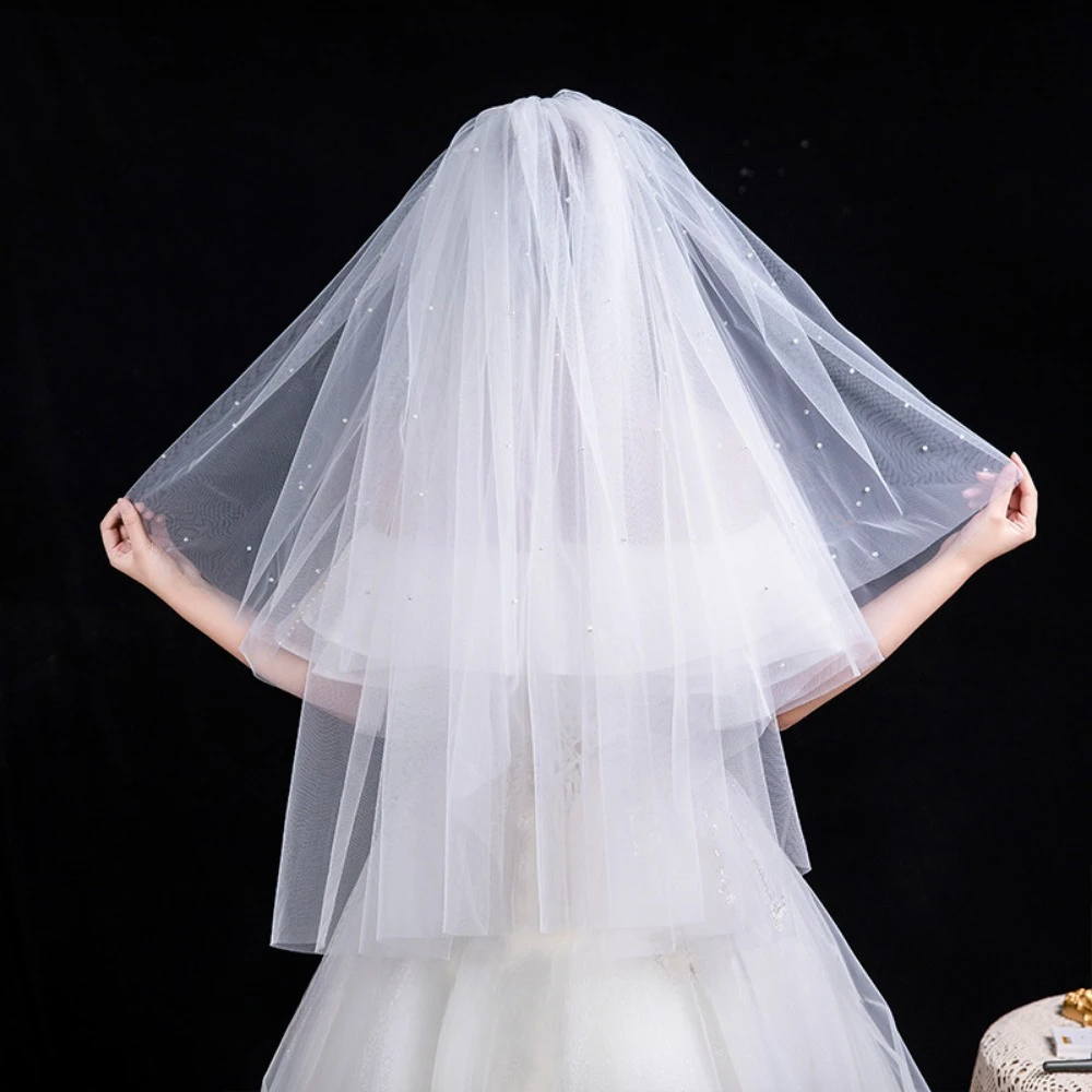 Pearl Veil with Cut Edge Beautiful Wedding Bridal Veils One Layer Simple Marriage Accessories 2025 for Bride
