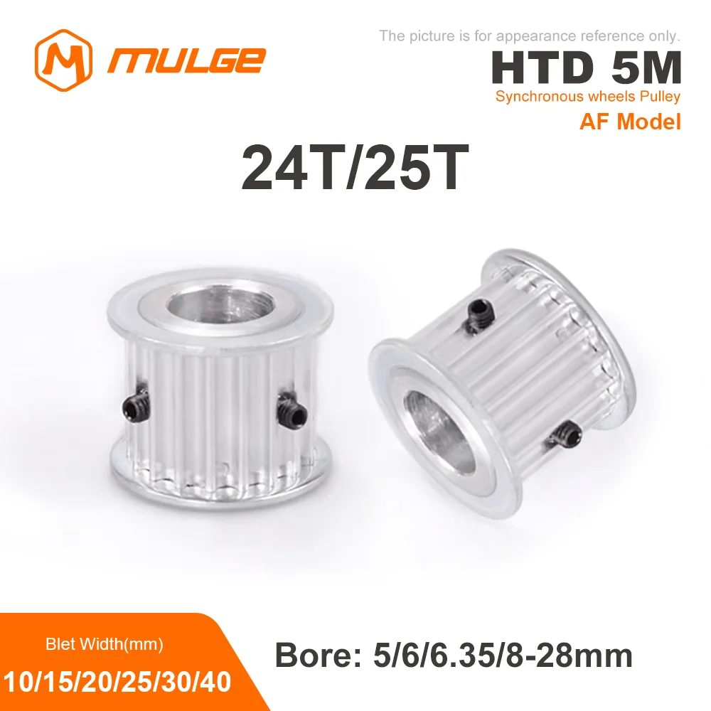 HTD5M Timing Pulley 24T/25Teeth AF Type Bore 5/6/6.35/8/10/12/12.7/14-28mm Belt Width 10/15/20/26/30/40mm 3D printed parts 5GT