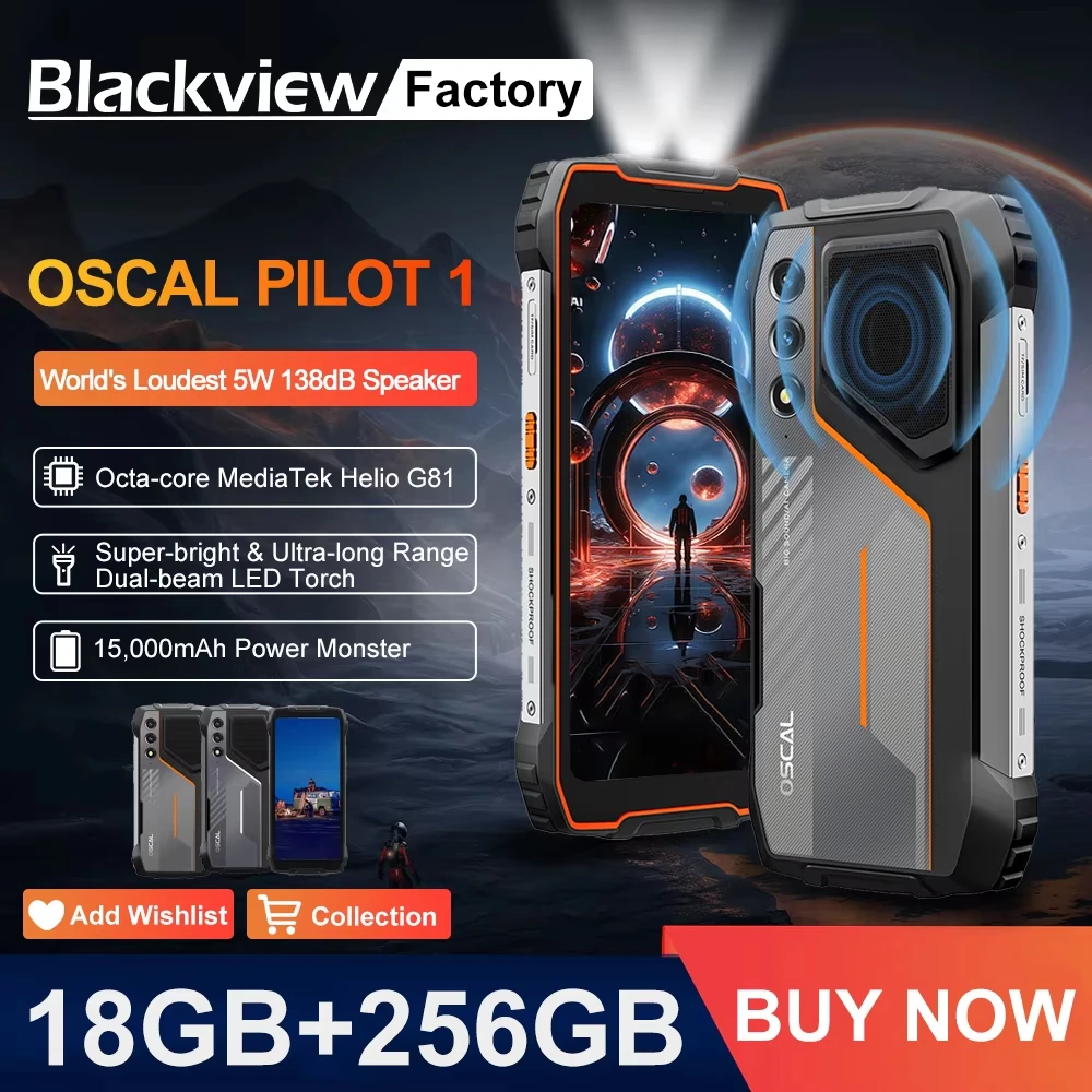 Blackview Oscal PILOT 1 Robustes Telefon 6,67 Zoll HD+ 90 Hz Display 15000 mAh 5 W BOX-Lautsprecher 6 GB 256 GB Helio G81 CPU NFC-Handy