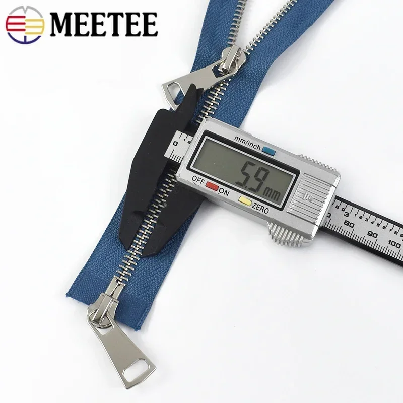 1Pc Meetee 5# Metal Zipper 70/90/120cm Double-Slider Sliver Teeth Long Open-end Zip for Down Jacket DIY Garment Sewing Accessory