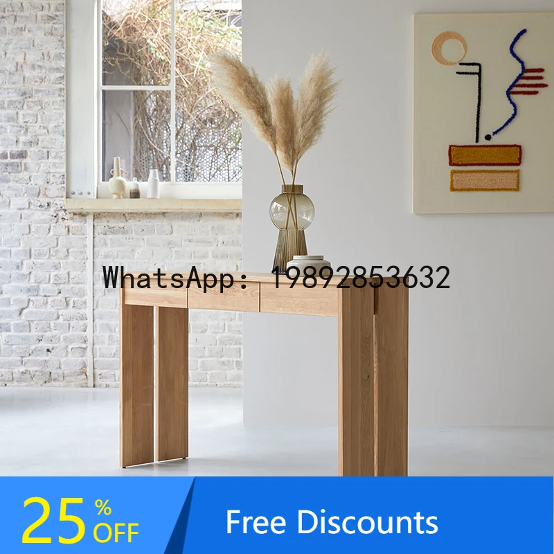 YFY Solid Wood Entryway Table Nordic Modern Natural Wood Side Table Japanese Designer Entryway Table Ultra Narrow Storage Desk