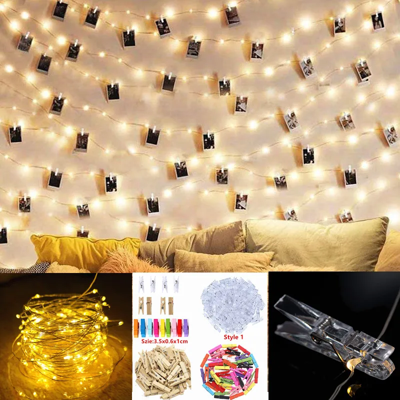 LED String Lights 5M/10M Photo Clip Fairy Lights Outdoor Battery Operated Garland Christmas Decorations Home Party Wedding Xmas